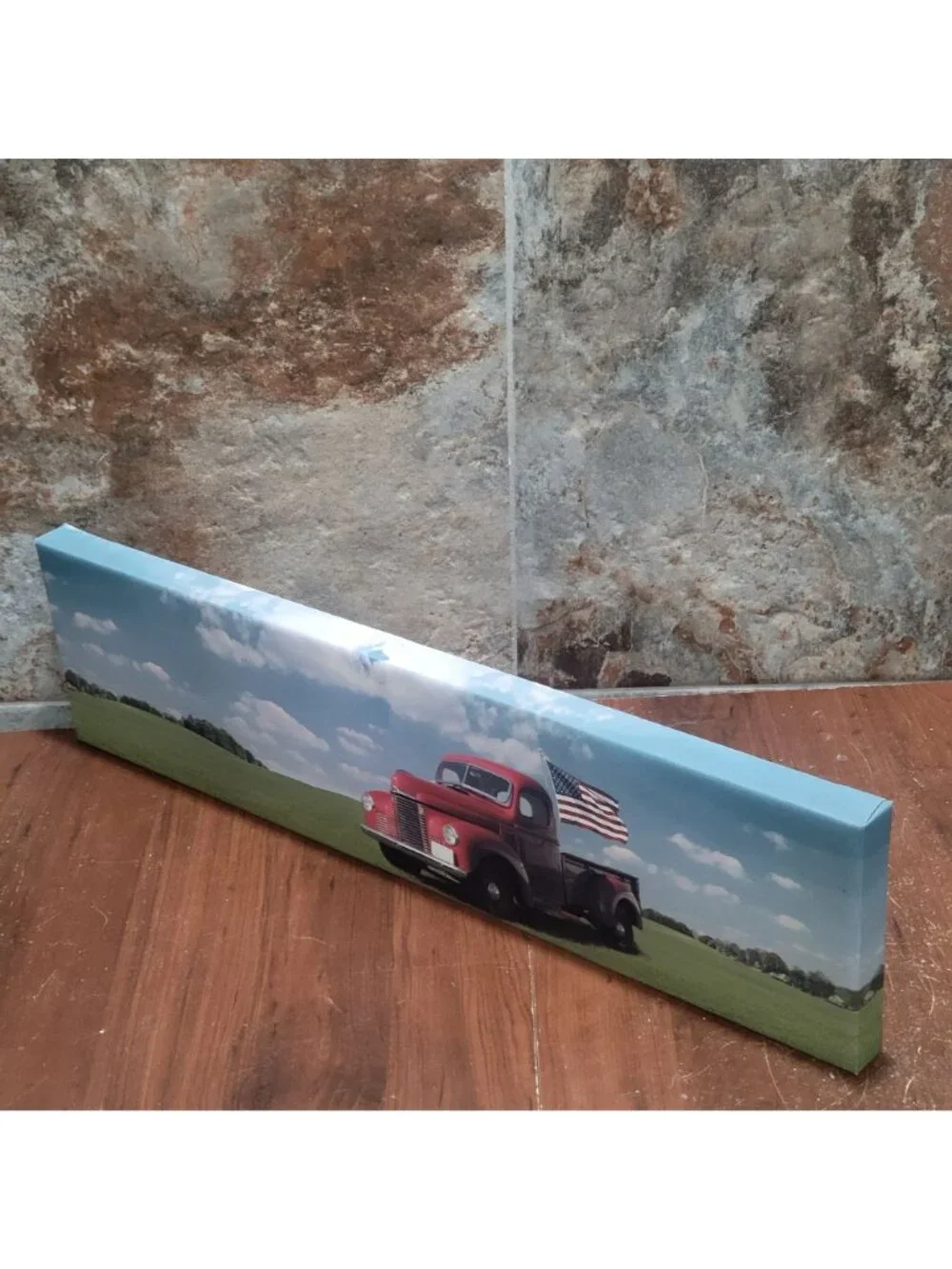 Wall Decor Hanging Picture Red Truck American Flag USA